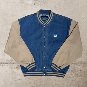 Vintage Denim Letterman Varsity Jacket‎ Men's Large Tan Sleeves Sealy Patch
